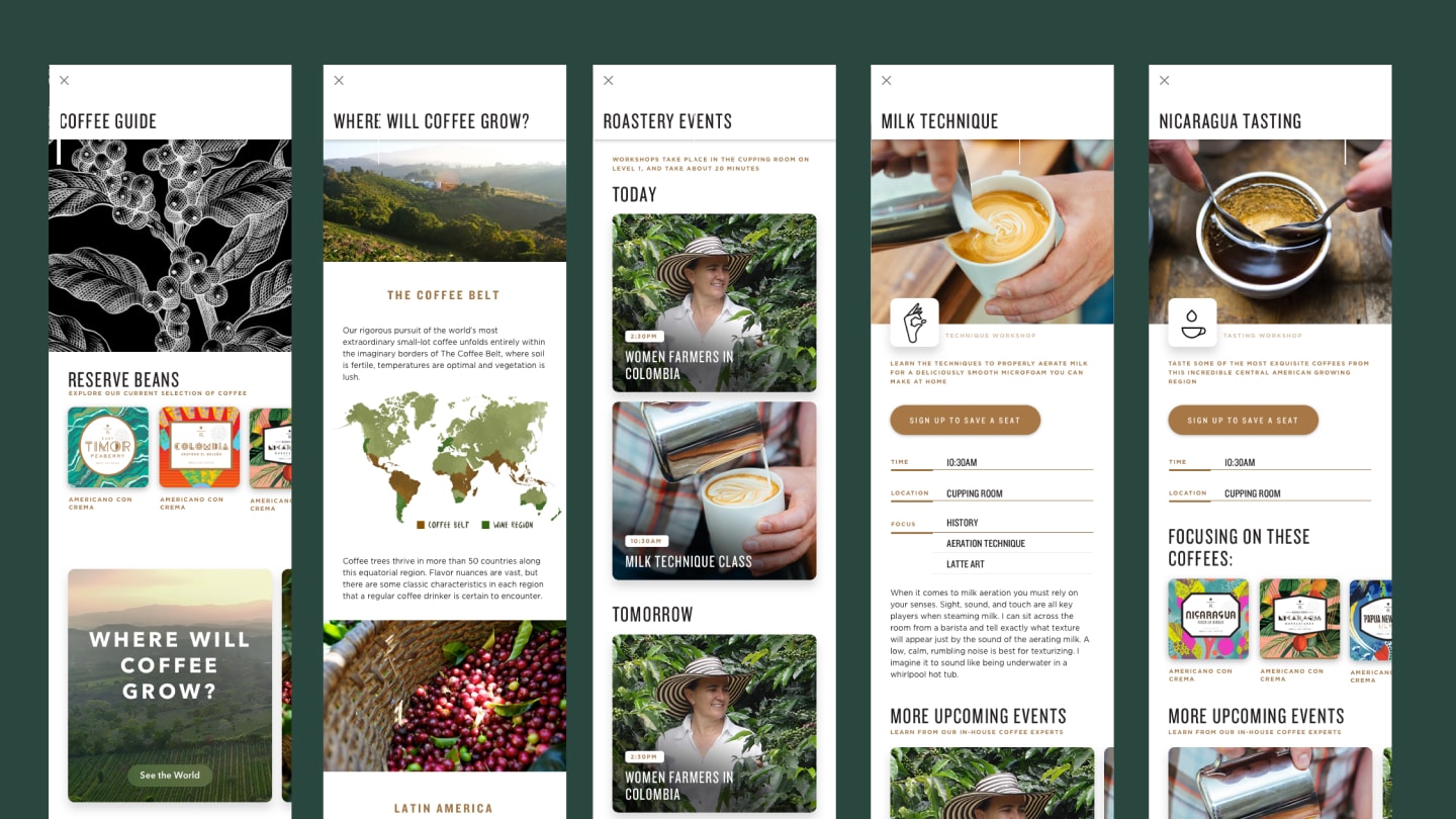 Screenshots from Starbucks roastery app